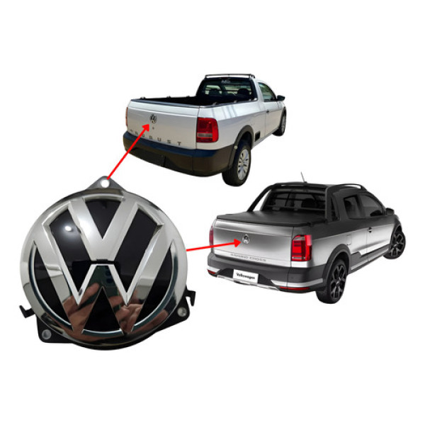 Emblema Maçaneta Tampa Traseira Vw Fox 2015/22 Saveiro G7 G8 Prata E Preto
