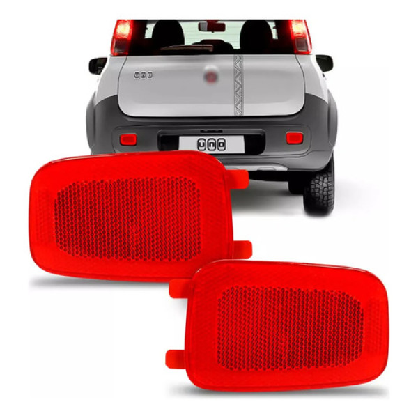 Par Refletor Para-choque Traseiro Fiat Novo Uno 2012 2016 Vermelho